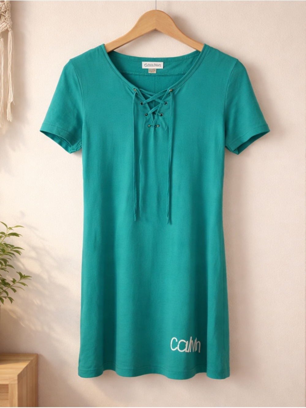 Calvin Klein Teal Lace-Up Knit Top